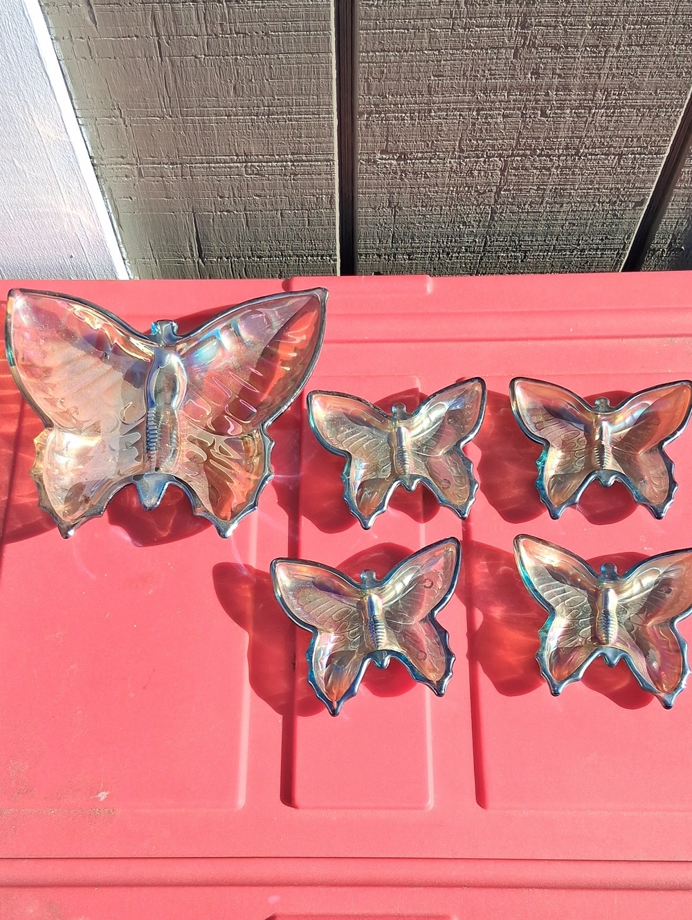 Set of 5 Iridescent Glass Butterfly Dishes